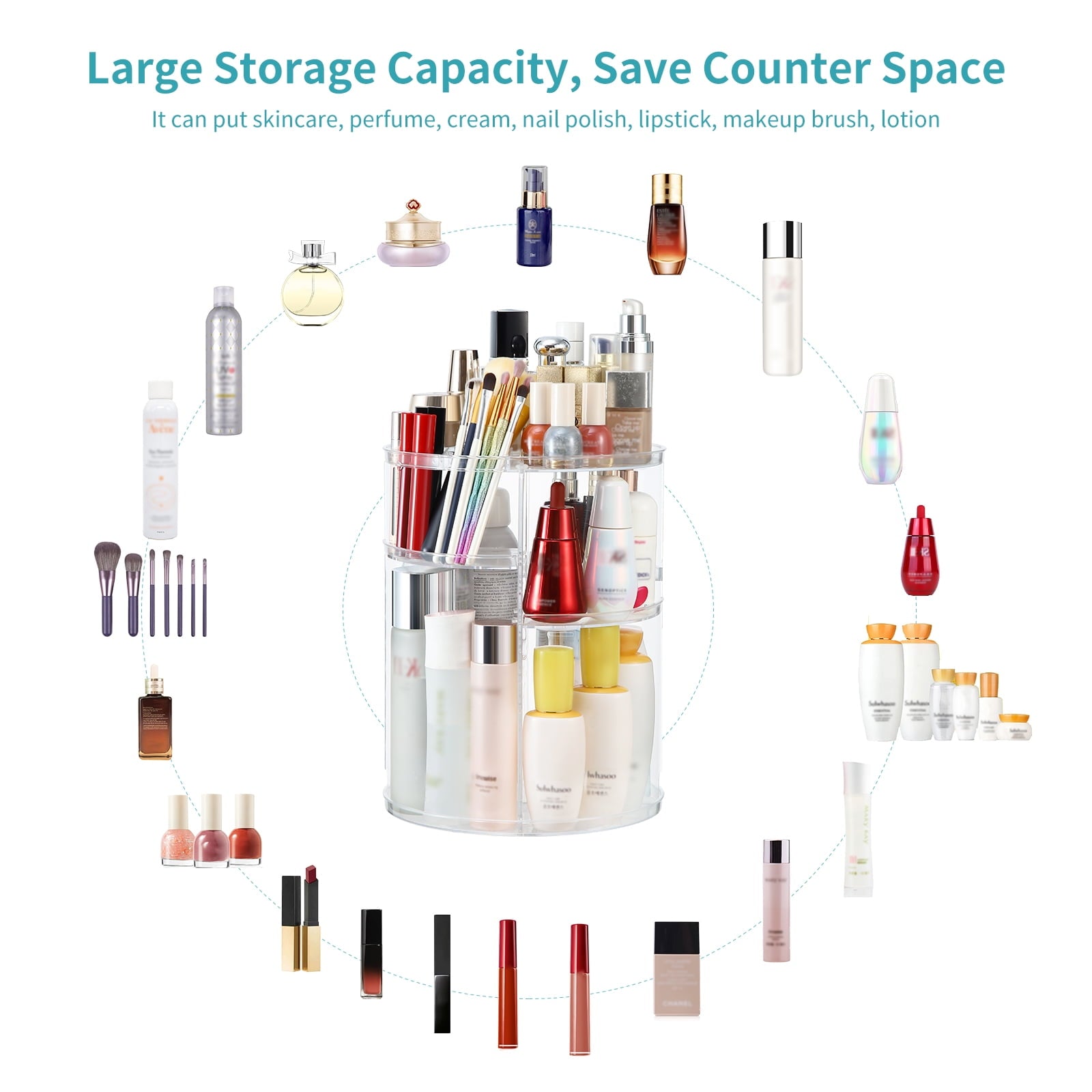 360 Rotating Makeup Organizer and Storage, COOLBEAR Spinning Cosmetic Organizer with 6 Adjustable Layers, Fits Skincare, Perfume, Clear Acry - Image 4