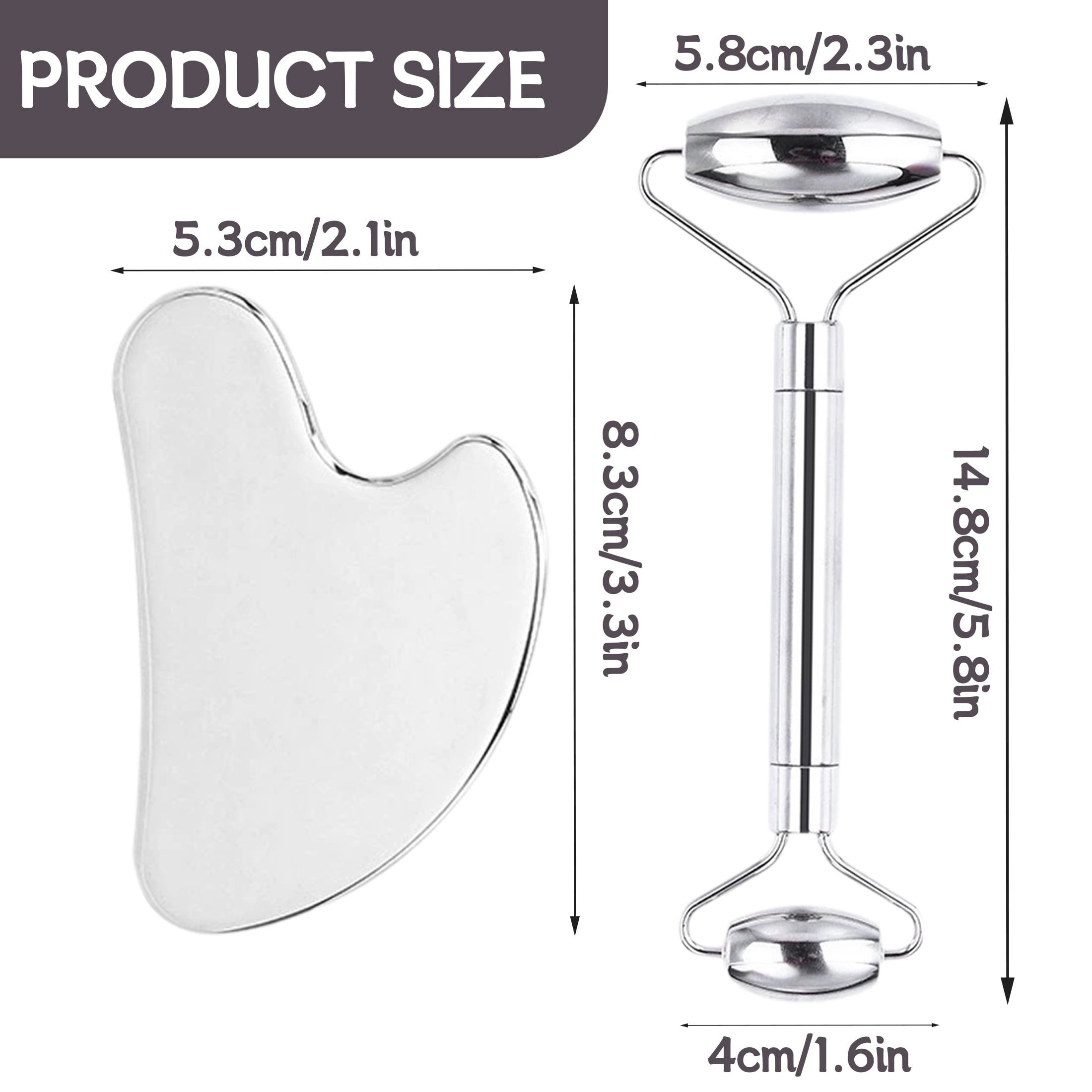 Stainless Steel Facial Roller and Gua Sha Scraper Set, Dual-Ended Face Massage Roller for Face, Neck and Body, Home S... - Image 2