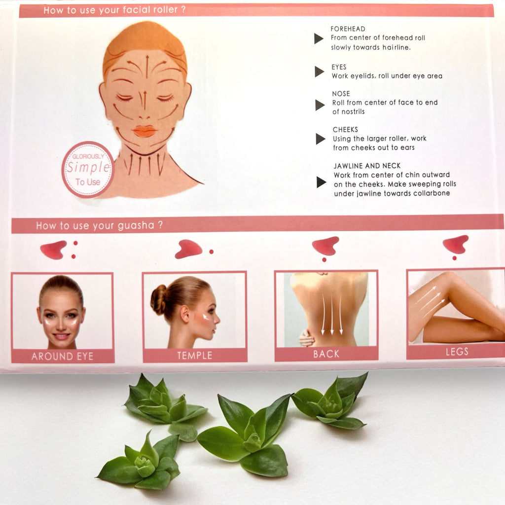Gua Sha and Jade Roller Set Improve Wrinkles & Reduce Puffiness Gua Sha Face Facial Massage 2 Piece - Image 4