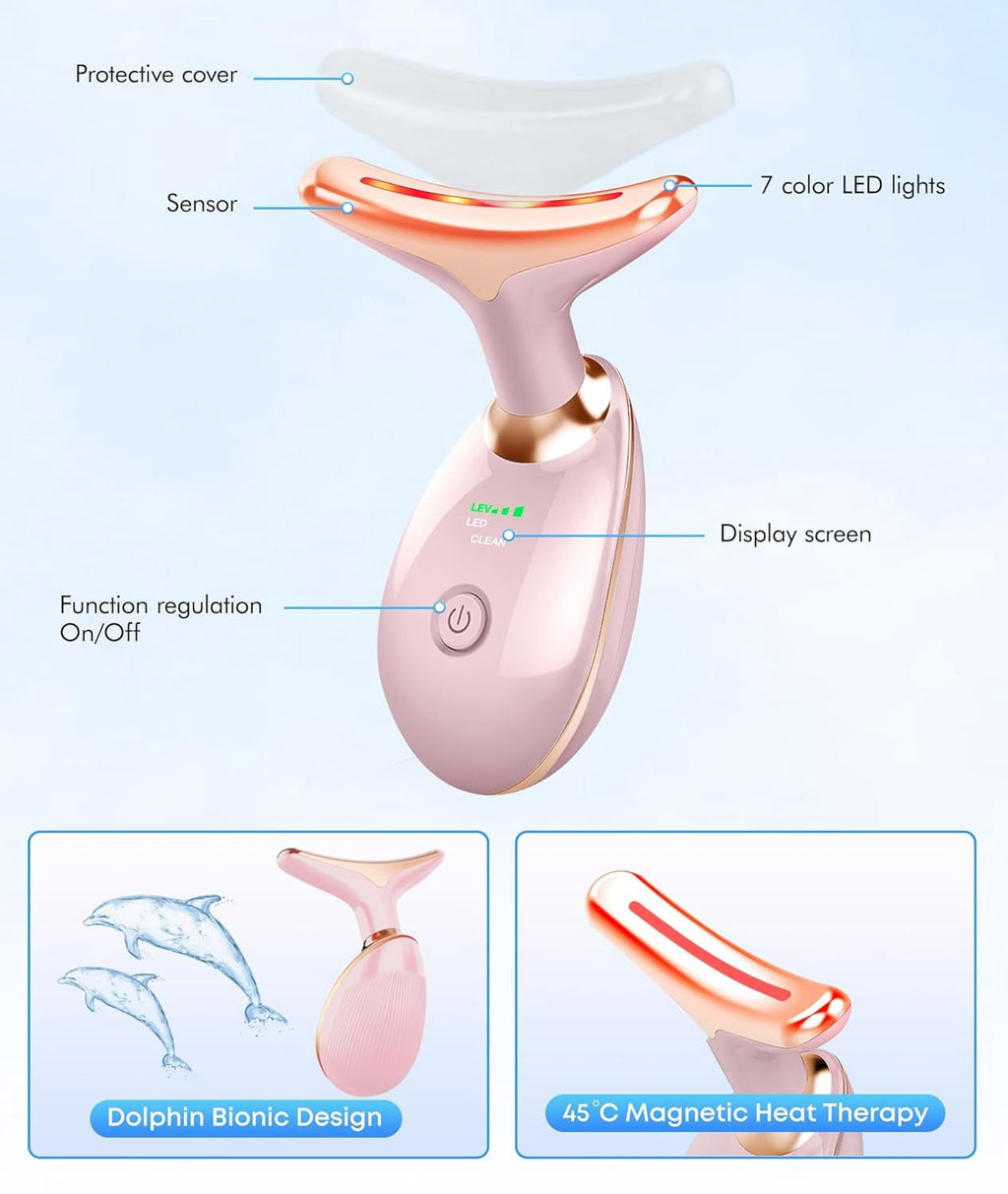 Red-Light-Therapy-for-Face-and-Neck, 7 Color Face Massager Tool for Wrinkles, Double Chin, Vibrating Facial Massager ... - Image 4
