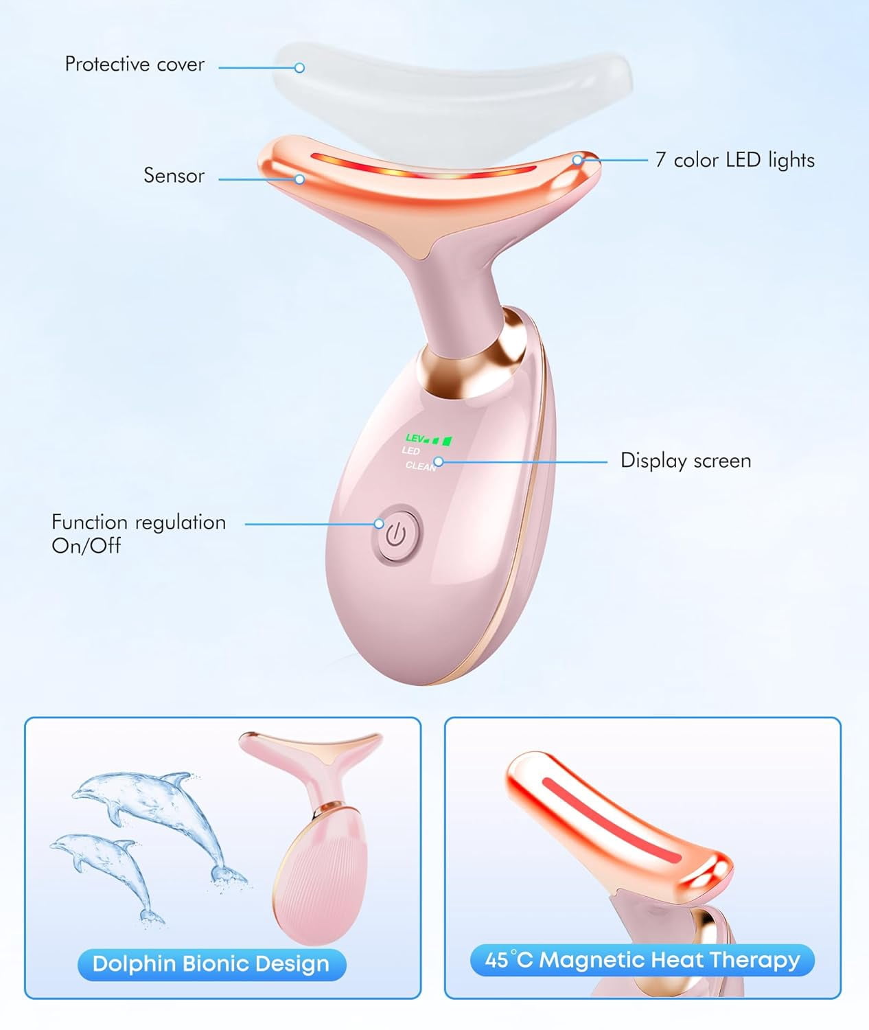 Red-Light-Therapy-for-Face-and-Neck, 7 Color Face Massager Tool for Wrinkles, Double Chin, Vibrating Facial Massager ... - Image 4