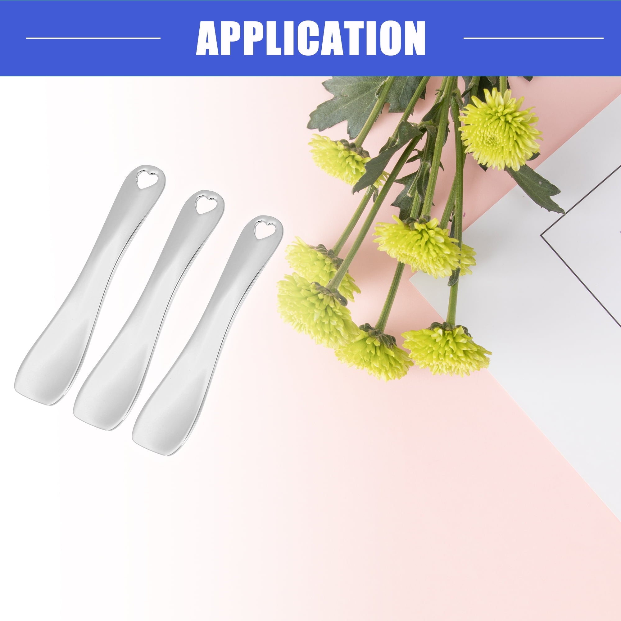 Vocoste 3 Pcs Makeup Spatula Mini Spoon, Eye Cream Massage Sticks Beauty Scoop, Heart Shape 2.36"x0.49", Silver Tone - Image 2