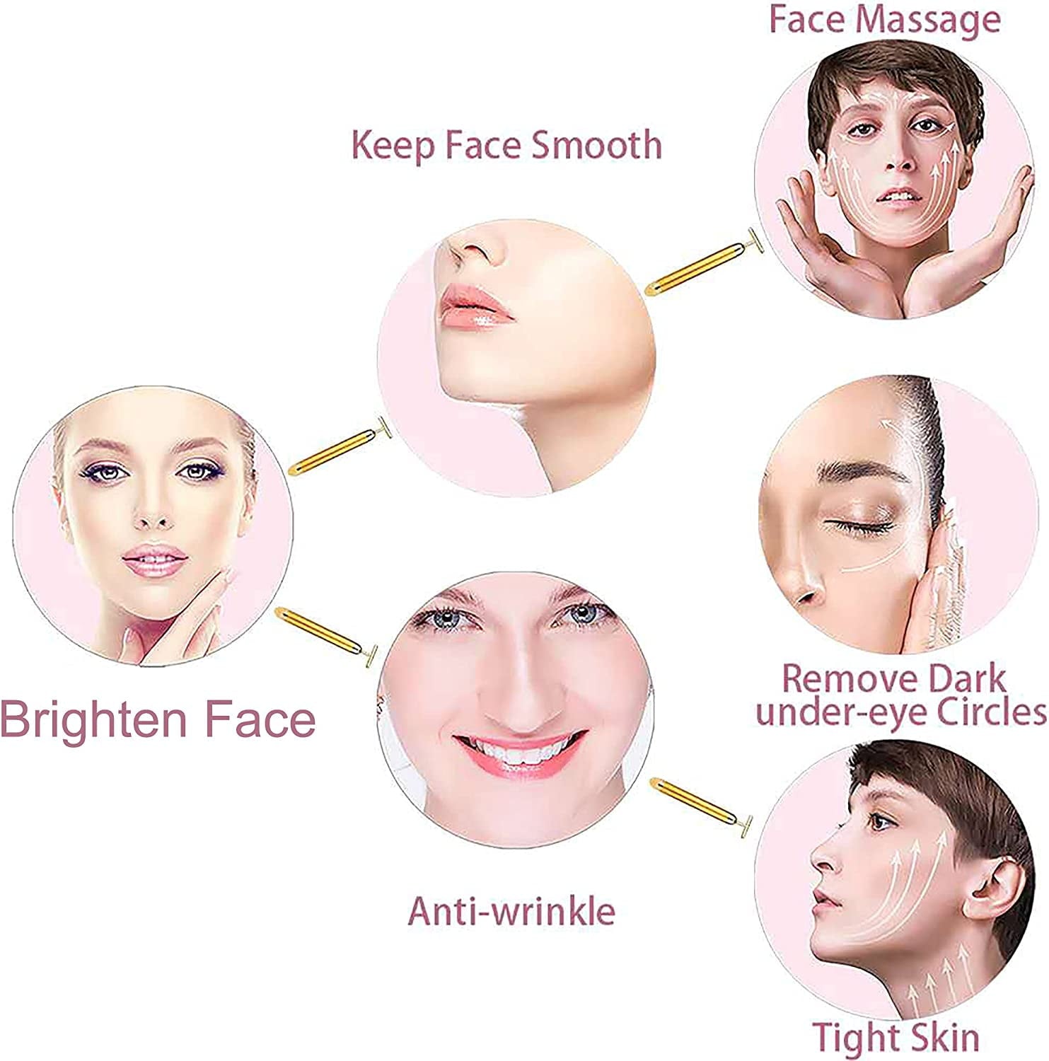Yeamon 2-in-1 Electric Face Massage 24k Golden Facial Massager Device, 3D Roller and T Shape Facial Roller Massager Kit Metal Skin Care Tool - Image 5