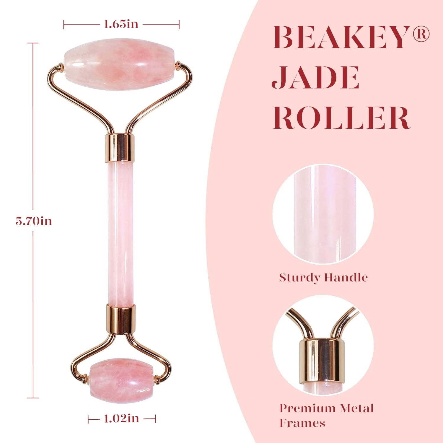 Jade Roller & Gua Sha, Natural Jade Face Roller Facial Skin Care Skin Toning Devices, Pink - Image 5
