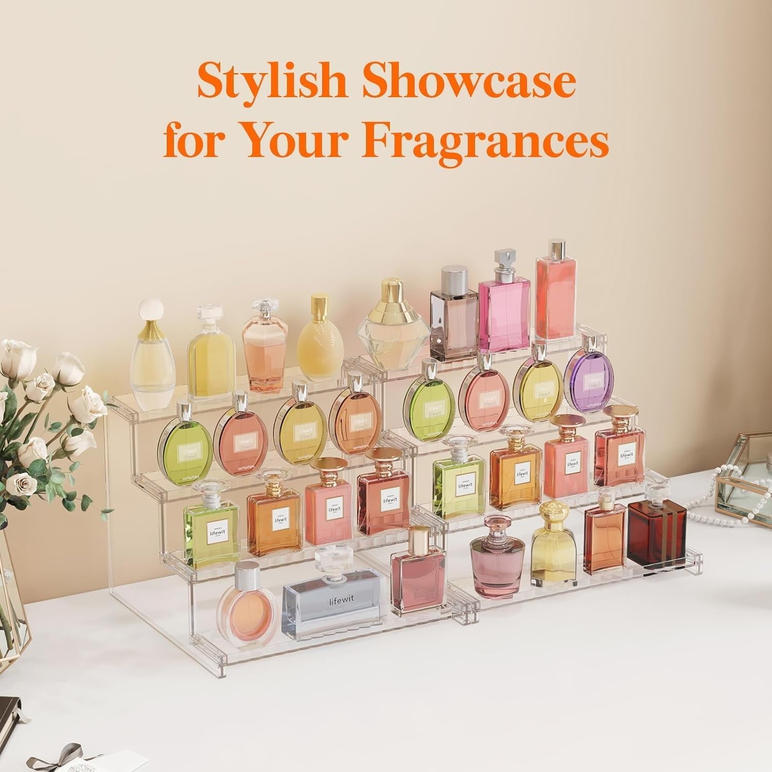 MIRANDINHA Store - Acrylic Display Riser 4 Tier Clear Organizer Shelf Stand for Bathroom Skincare, Vanity, Makeup, Perfume, Cologne, Dessert - Image 6