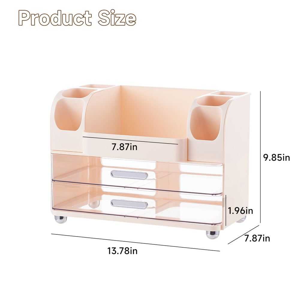 Makeup Organizer with Brush Holders & 2 Drawers, Countertop Bathroom Storage Organizer for Cosmetics, Skincare & Desk... - Image 2