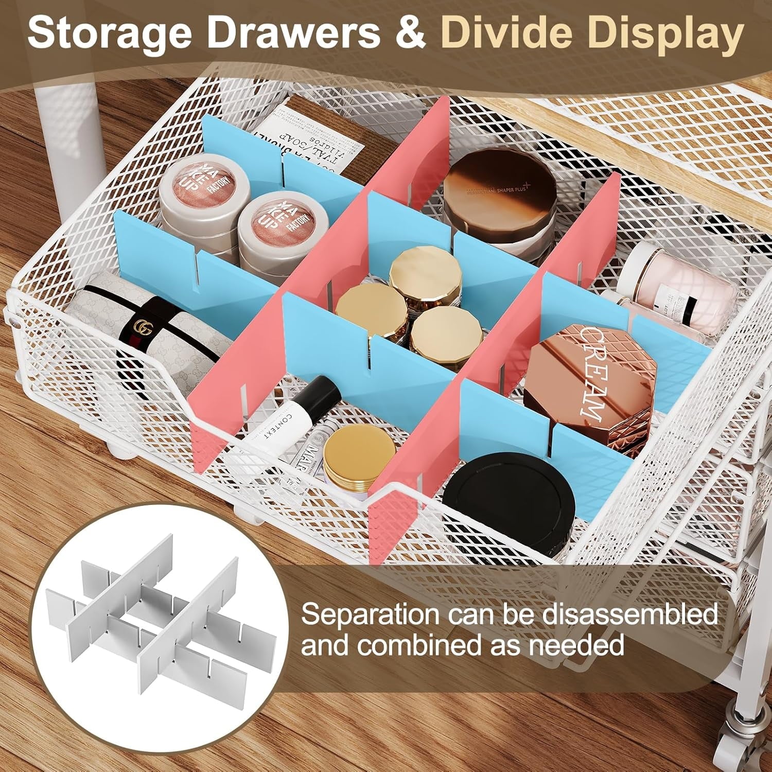 Rolling Makeup Cart Organizer with 4 Drawers, Floor Skincare Organizers with Wheels, Cosmetics Display Cases, Storage... - Image 2