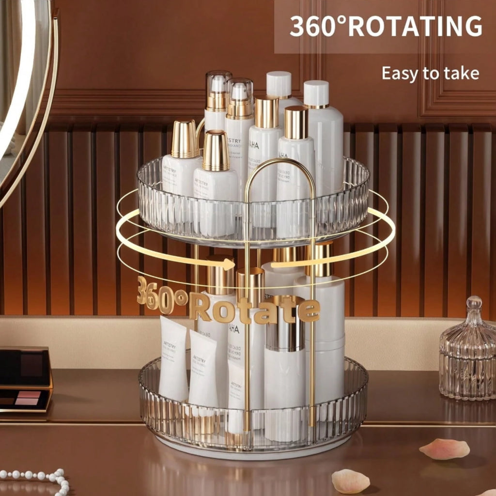 360 Rotating Makeup Organizer And Storage for Vanity Countertop 2 Tiers, High Capacity Cosmetic Skincare Perfume Orga... - Image 3