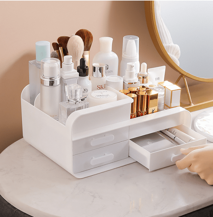White Makeup Organizer for Vanity,Large Plastic Skincare Organizers With Drawers,Bathroom Counter Organizer Cosmetic ... - Image 2