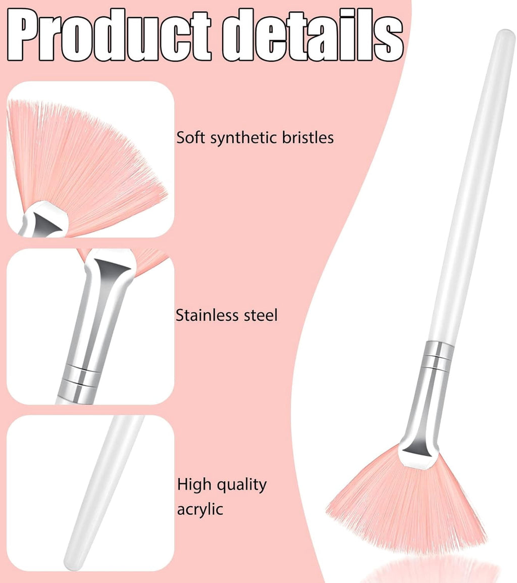 Pink Fan Facial Mask Brushes for Skin Care and Makeup, 14 Pack Professional Cosmetic Applicators for Mud and Clay Masks - Image 5