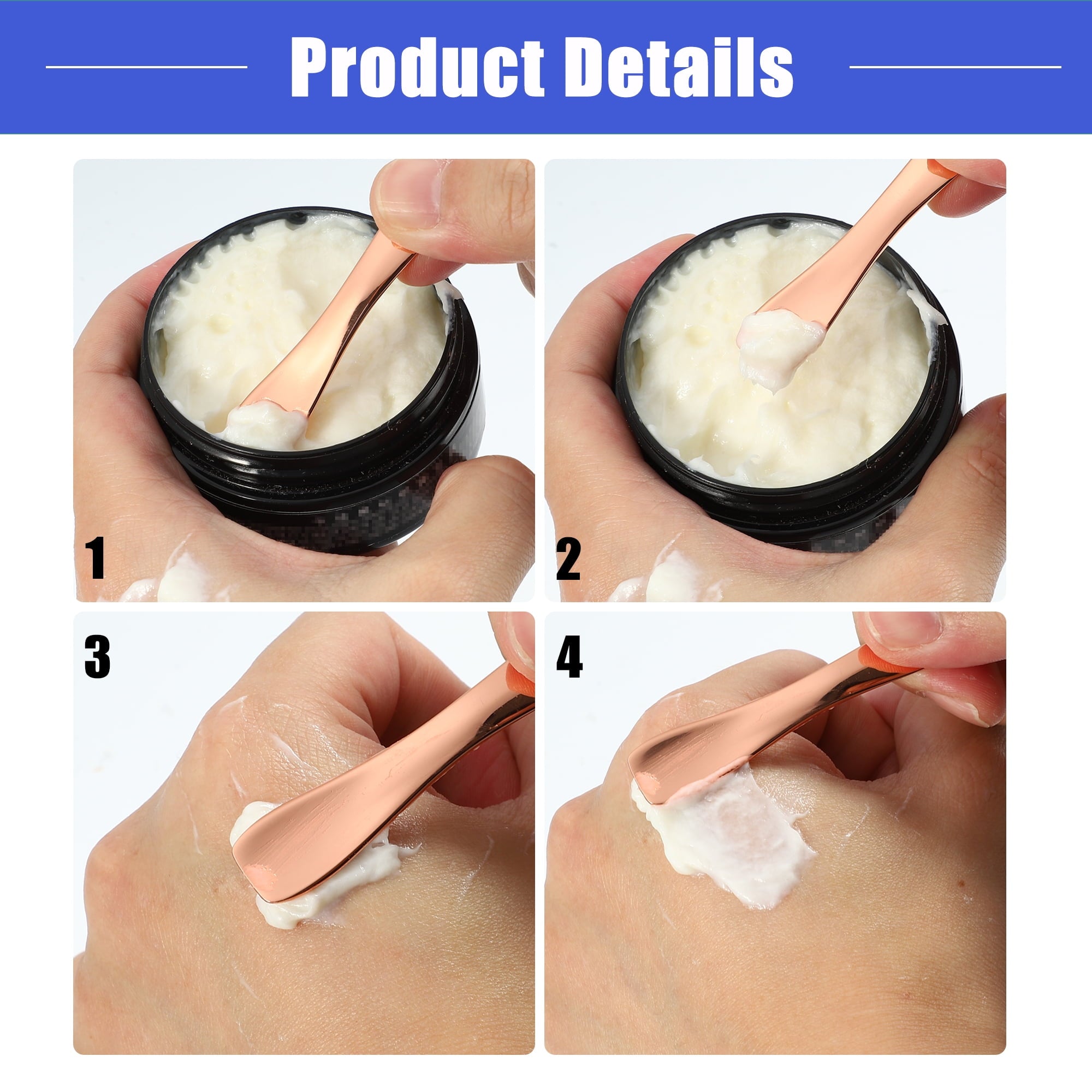 Vocoste 3 Pcs Makeup Spatula Mini Spoon, Eye Cream Massage Sticks Beauty Scoop, Heart Shape 2.36"x0.49", Silver Tone - Image 6