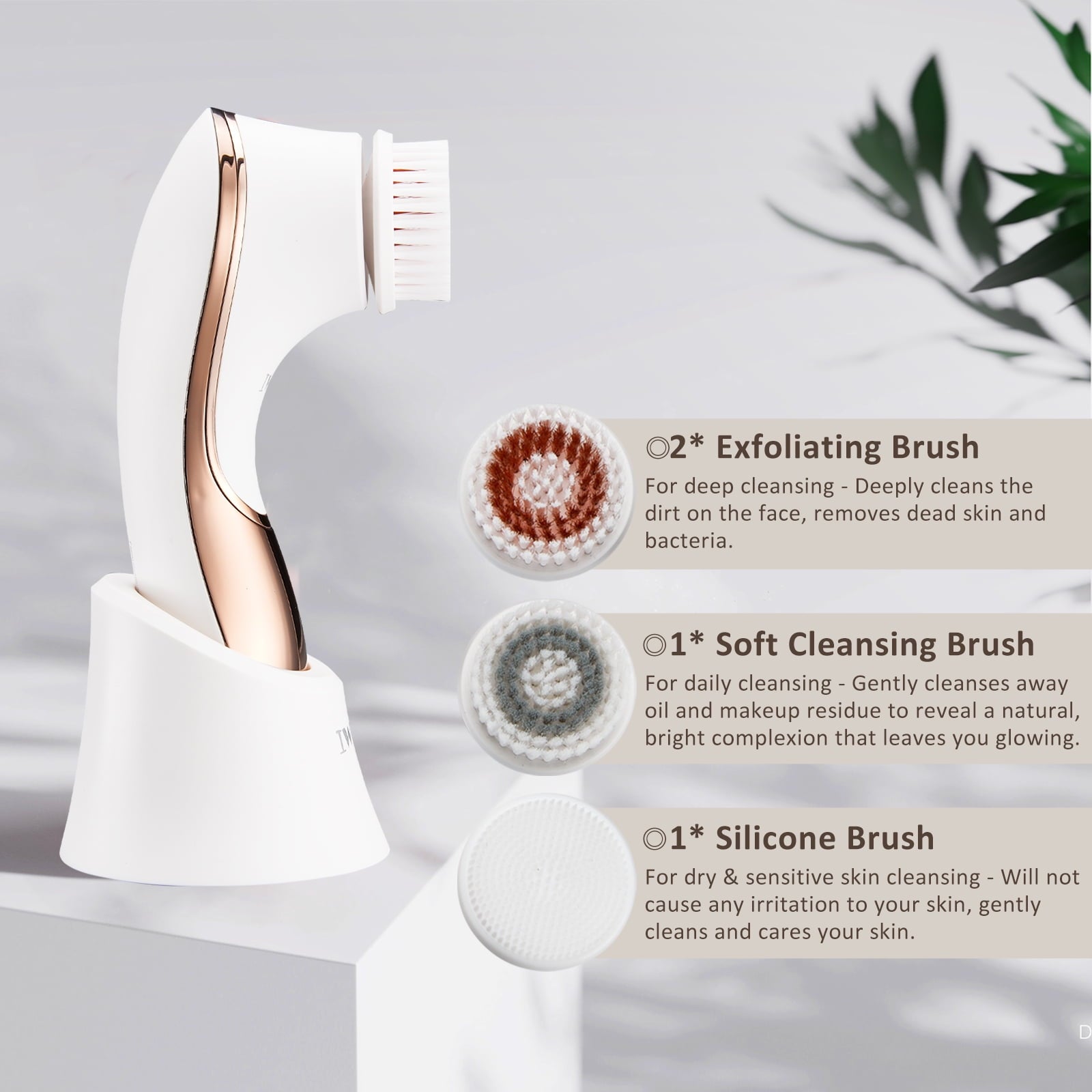 Facial Cleansing Brush, Electric Face Brush Scrubber Rechargeable Facial Exfoliator IPX-7 Waterproof Spin Cleanser Ro... - Image 3