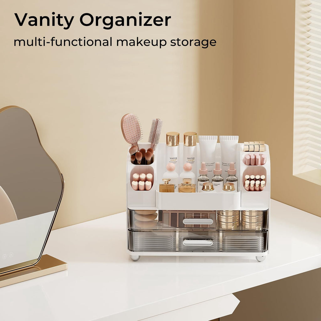 Makeup Organizer for Vanity with 2 Large Drawers & Brush Holder, Countertop Cosmetic Storage for Bathroom & Dresser, ... - Image 6
