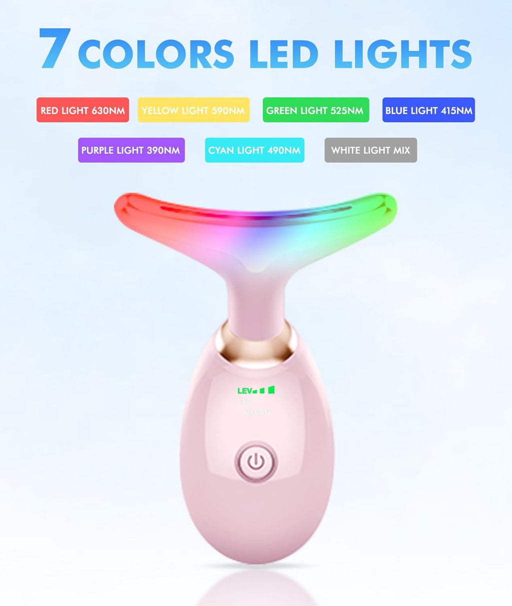 Red-Light-Therapy-for-Face-and-Neck, 7 Color Face Massager Tool for Wrinkles, Double Chin, Vibrating Facial Massager ... - Image 3