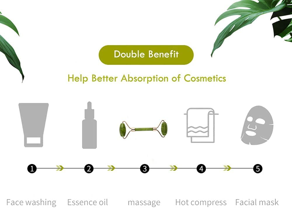 Jade Rollers for Face - Facial Massage Tool for Anti Aging Wrinkles and Skin Rejuvenate -100% Natural Jade Crystal Stone for Body Face Eyes - Image 2