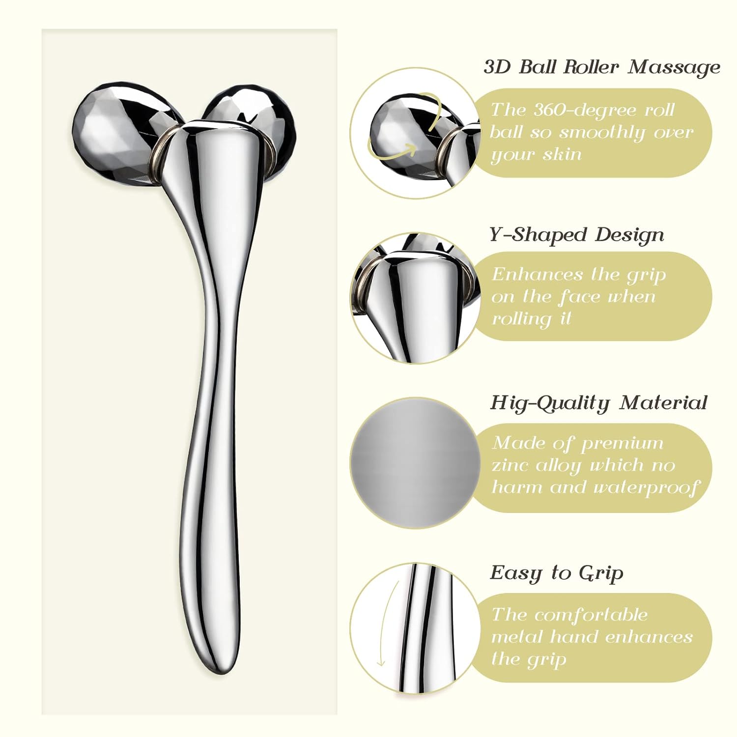 3D Metal Face Massage Roller Tool, Facial Sculptor for Reduce Puffiness, Remove Eye Wrinkles (Zine Alloy) - Image 3