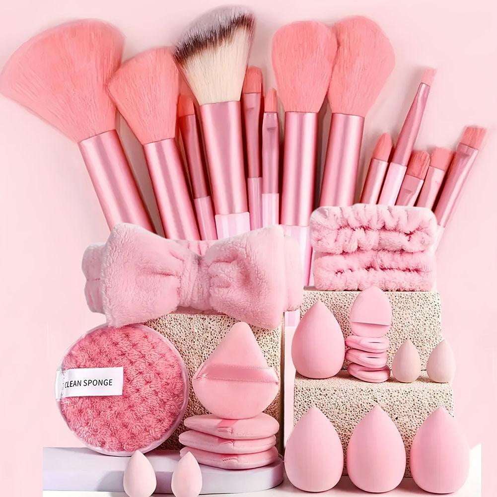 33 Piece Pink Makeup Brush Set With Sponge Professional Tools For All Makeup Types - Image 4