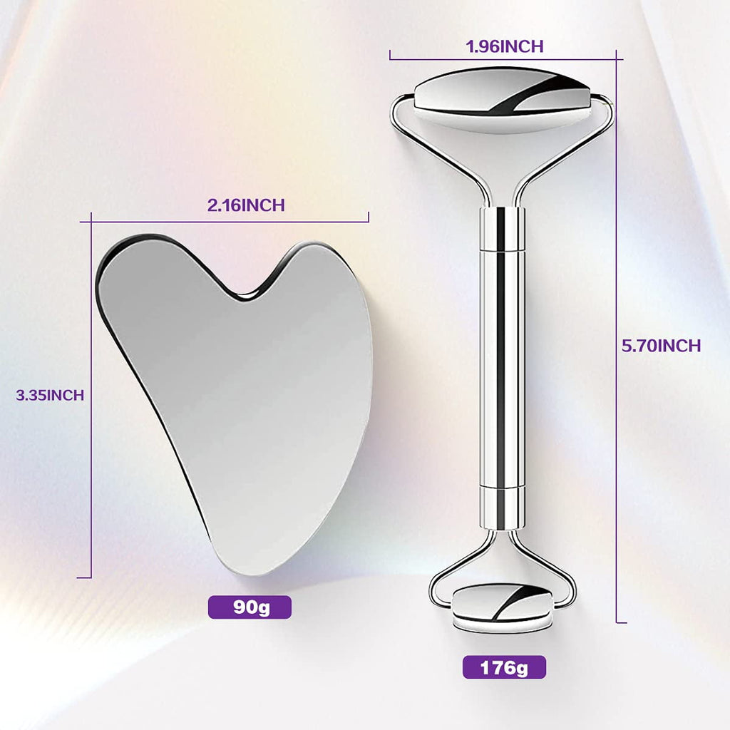 Face Roller Stainless Steel Gua Sha Facial Beauty Tools, Massage Tools Set for Face Eye Skin Body, Anti-Aging Skin Care SPA Roller and Board - Image 6