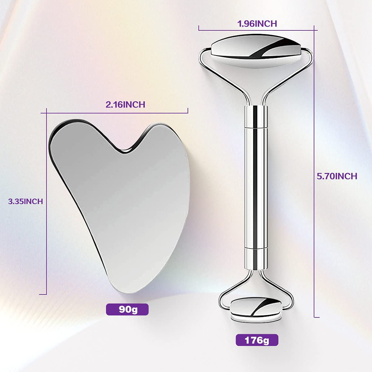 Face Roller Stainless Steel Gua Sha Facial Beauty Tools, Massage Tools Set for Face Eye Skin Body, Anti-Aging Skin Care SPA Roller and Board - Image 6
