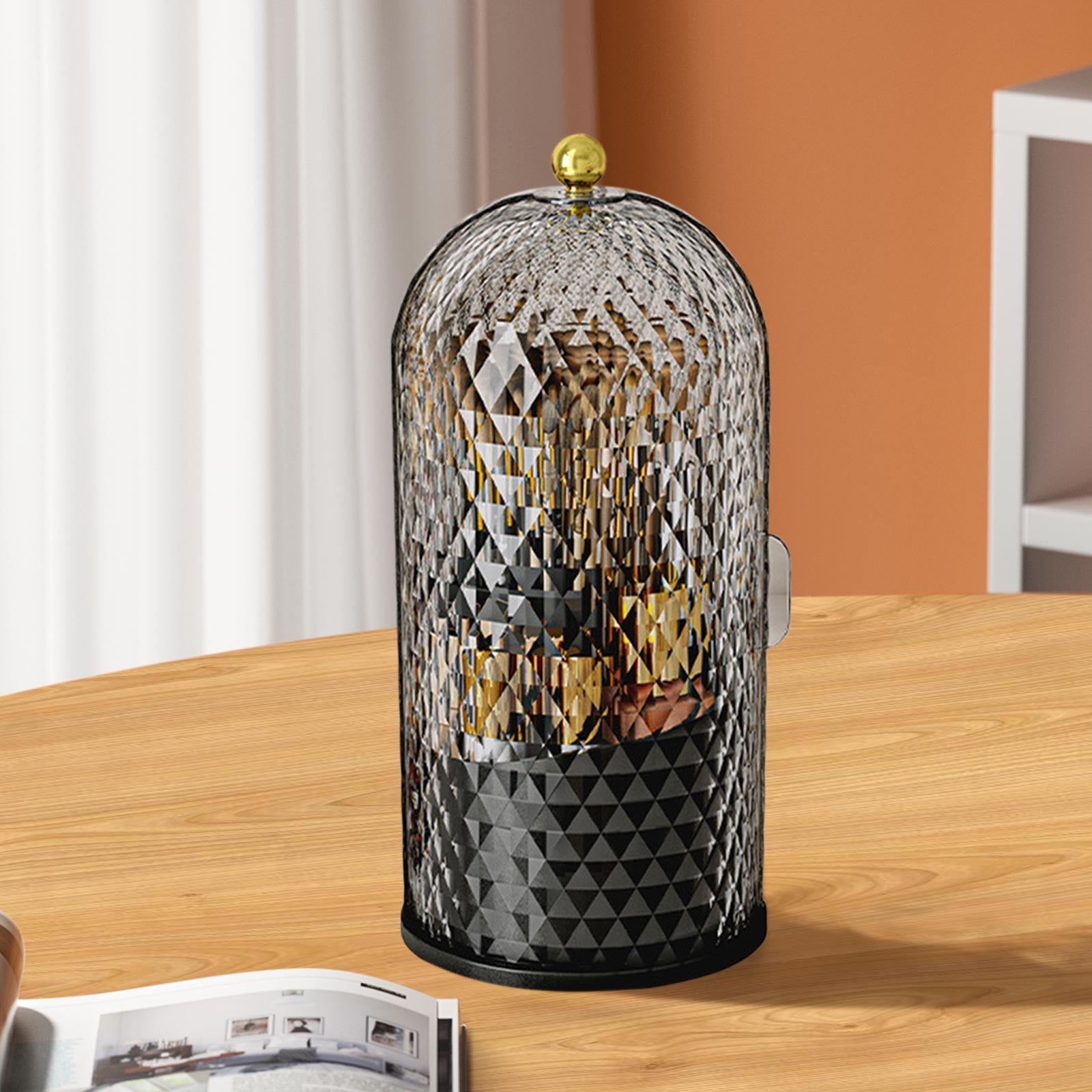 Makeup Brush Holder with Lid, 360 Rotating Multifunction Clear Dustproof Skincare Cosmetic Tools Storage Organizer fo... - Image 4