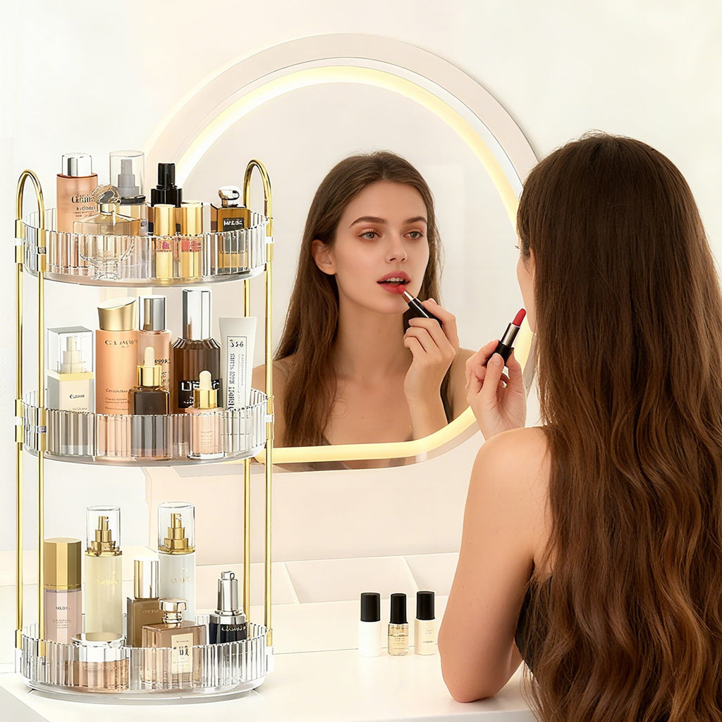 Makeup Organizer for Vanity, 3 Tier 360 Rotating Makeup Perfume Organizer for Dresser, Large Capacity Cosmetics Skinc... - Image 2