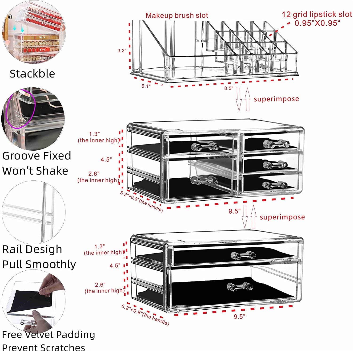 Clear Make Up Organizer Countertop,Small 4 Drawers Cosmetic Storage,Cute Vanity Skincare Organizers for Jewelry,Lipst... - Image 3