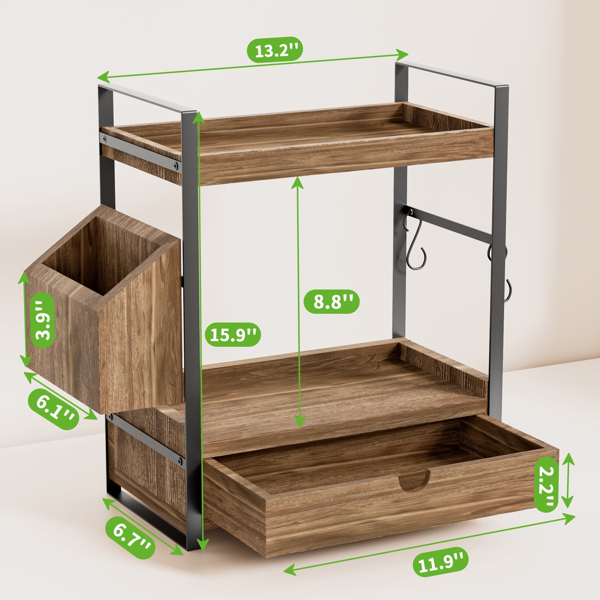 2-Tier Bathroom Counter Organizer with Drawer and Basket, Wood Countertop Organizer for Storage, Skincare Organizers ... - Image 5