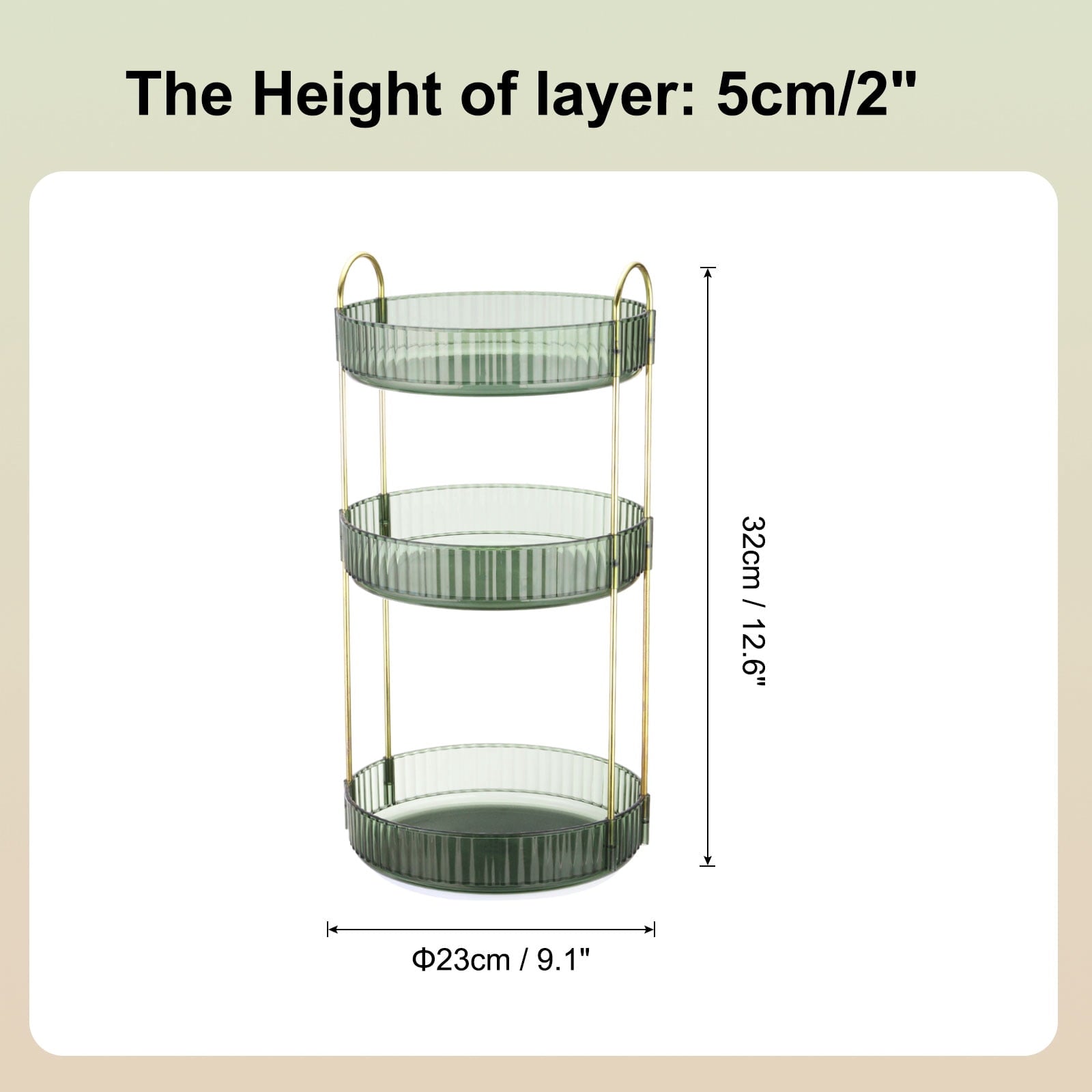 Rotating Makeup Organizer, Skincare Organizer Countertop for Vanity (3-Tier, Green) - Image 2
