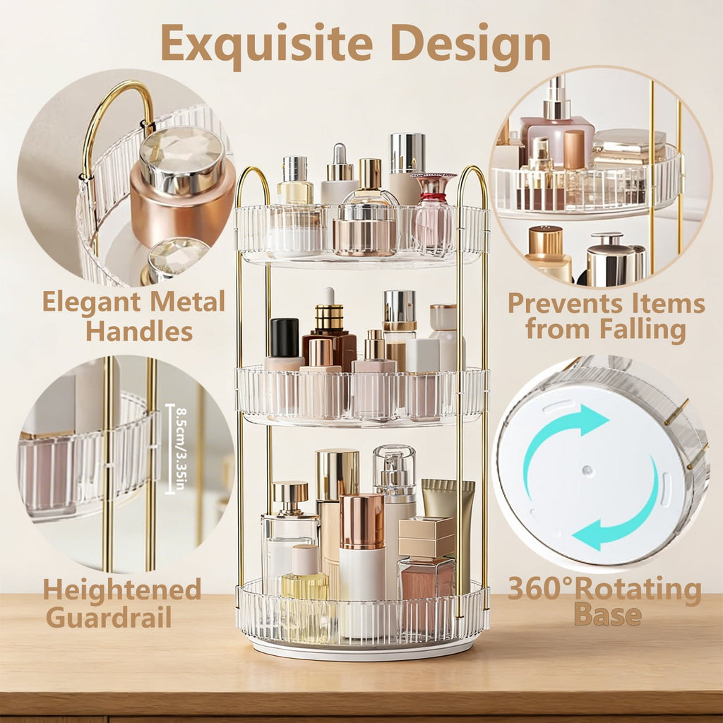 Asnews 360° Rotating Makeup Organizer, 3 Tier Adjustable Perfume Organizer for Dresser, Multi-Function Spinning Cosmetics Skincare Storage f - Image 6