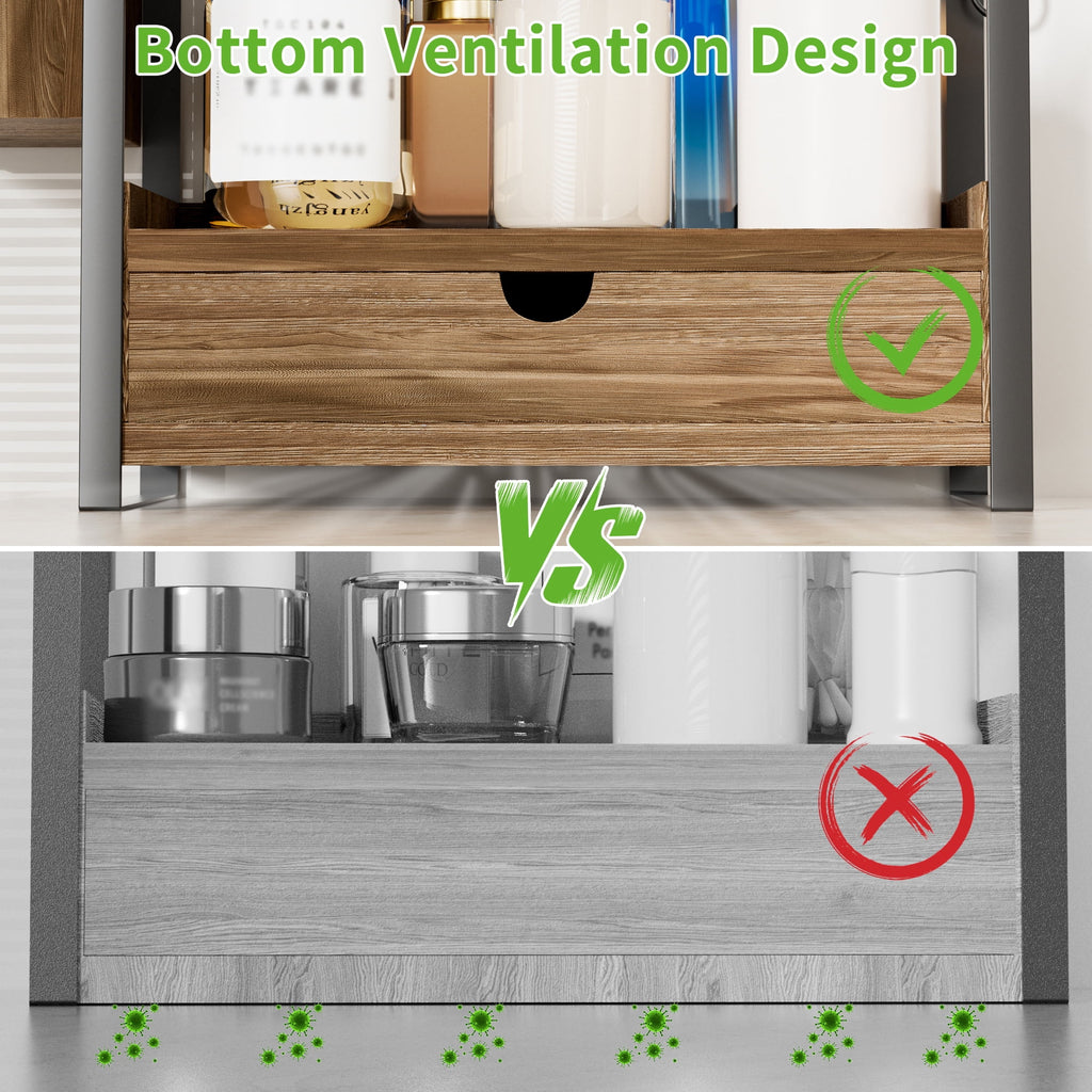 2-Tier Bathroom Counter Organizer with Drawer and Basket, Wood Countertop Organizer for Storage, Skincare Organizers ... - Image 4