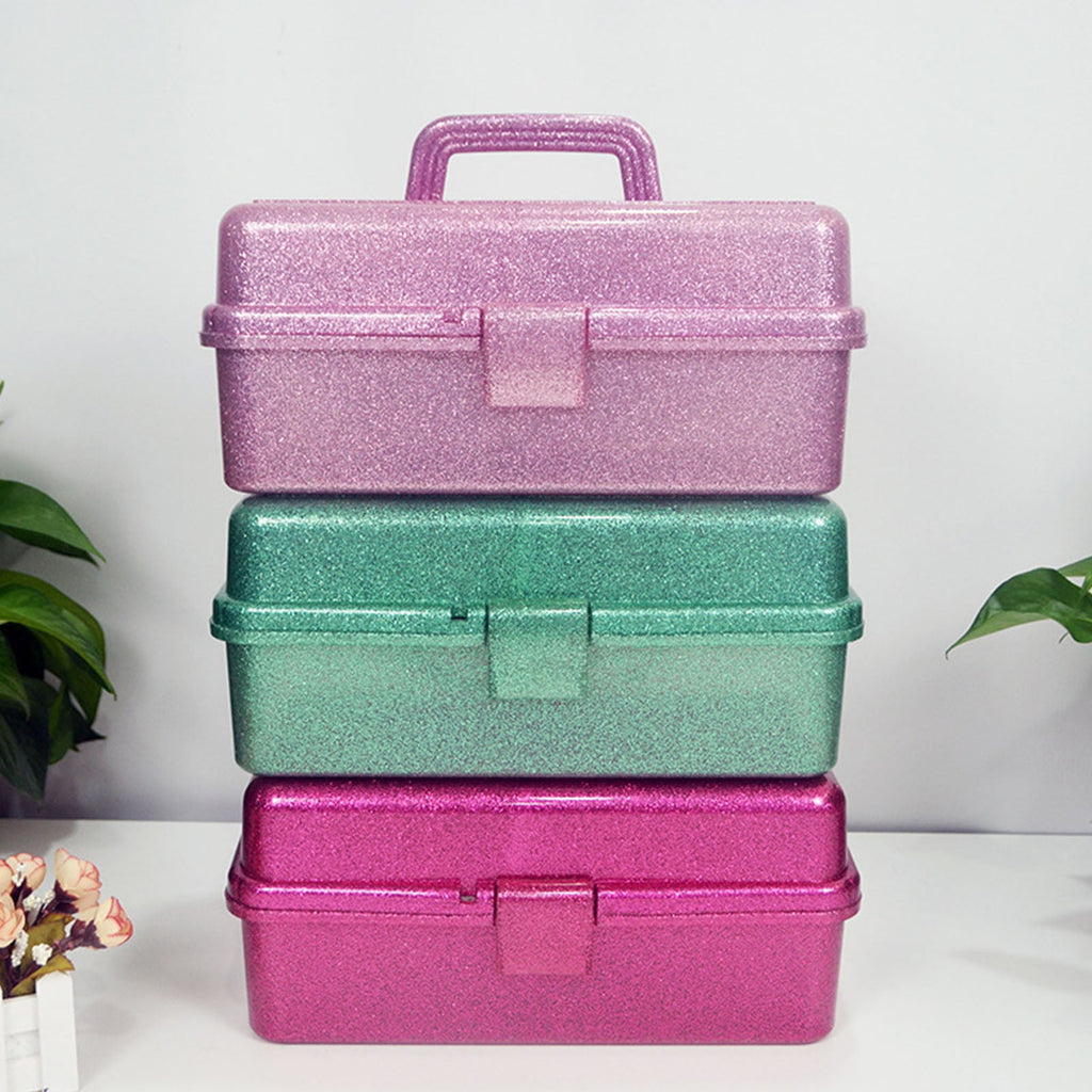 Makeup Organizer with Handle, Stackable Glitter Cosmetic Storage Box, Portable Foldable Beauty Case for Makeup Brushe... - Image 3