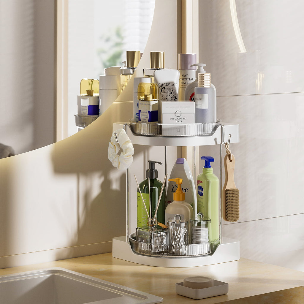 LazySpin Acrylic Rotating Makeup Organizer 2-tier, Multi-function Lazy Susan Bathroom Counter Organizer, Storage Cosmetic, Skincare, Perfume - Image 4