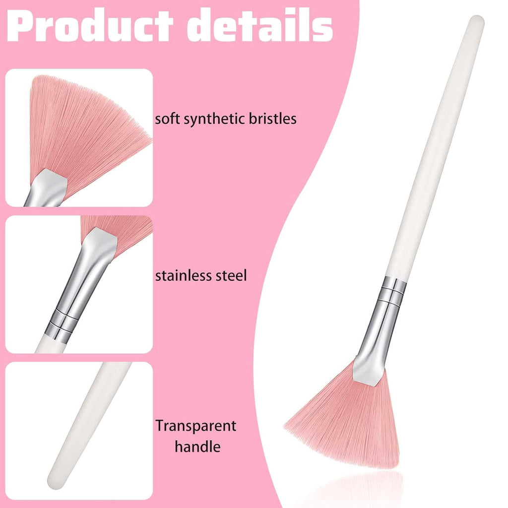 24 Pcs Fan Shaped Face Mask Brushes Set, Soft Pink Facial Applicator Brushes for Even Mask Application, Synthetic Ski... - Image 5