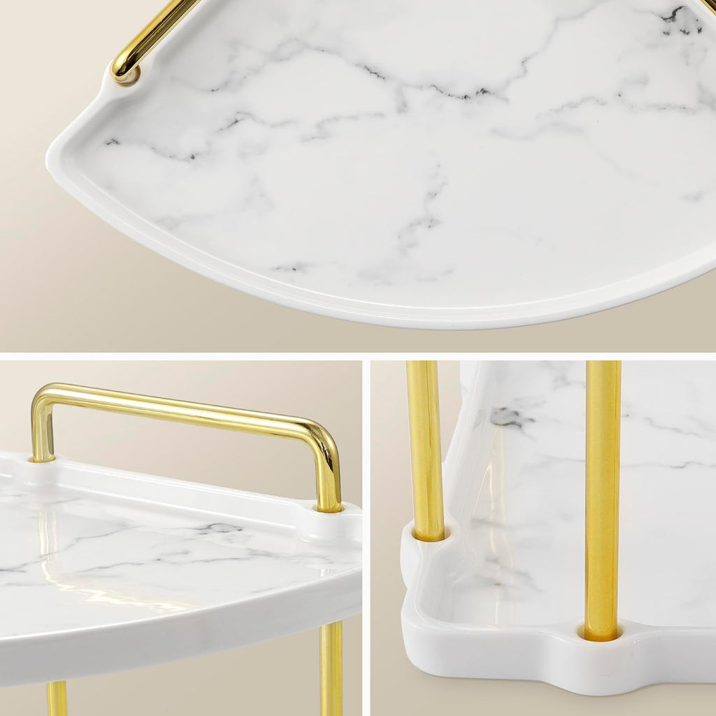 Marble Pattern Bathroom Corner Countertop Organizer, 2-Tier Ceramic Corner Counter Shelf, Vanity Skincare Perfume Org... - Image 2