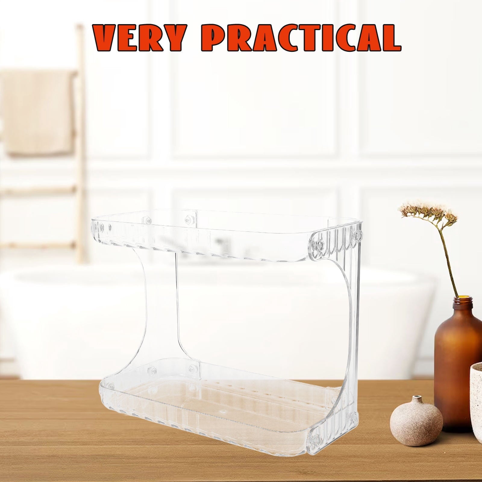 Bathroom Corner Organizer with Dual-Layer Storage for Skincare and Makeup in PET Material - Image 3