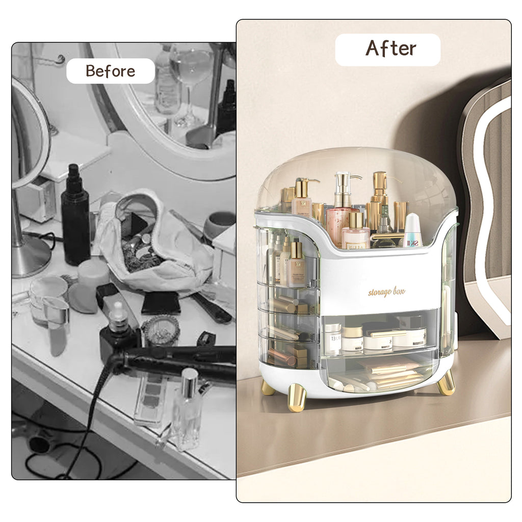 Wdmiya White Makeup Organizer and Storage, Waterproof& Dustproof Cosmetic Organizer Box with Lid, Large Capacity Vanity Storage, Makeup Disp - Image 5