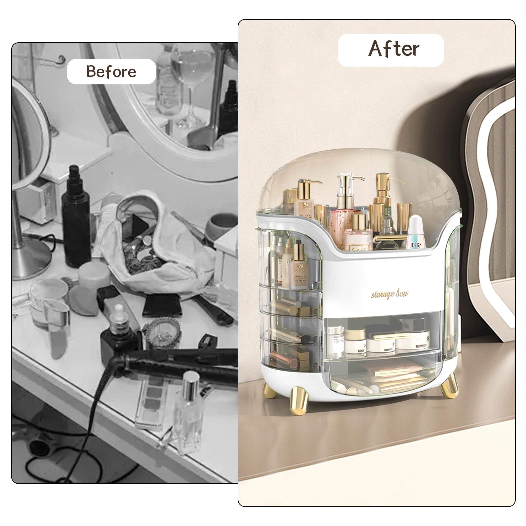 Wdmiya White Makeup Organizer and Storage, Waterproof& Dustproof Cosmetic Organizer Box with Lid, Large Capacity Vanity Storage, Makeup Disp - Image 5