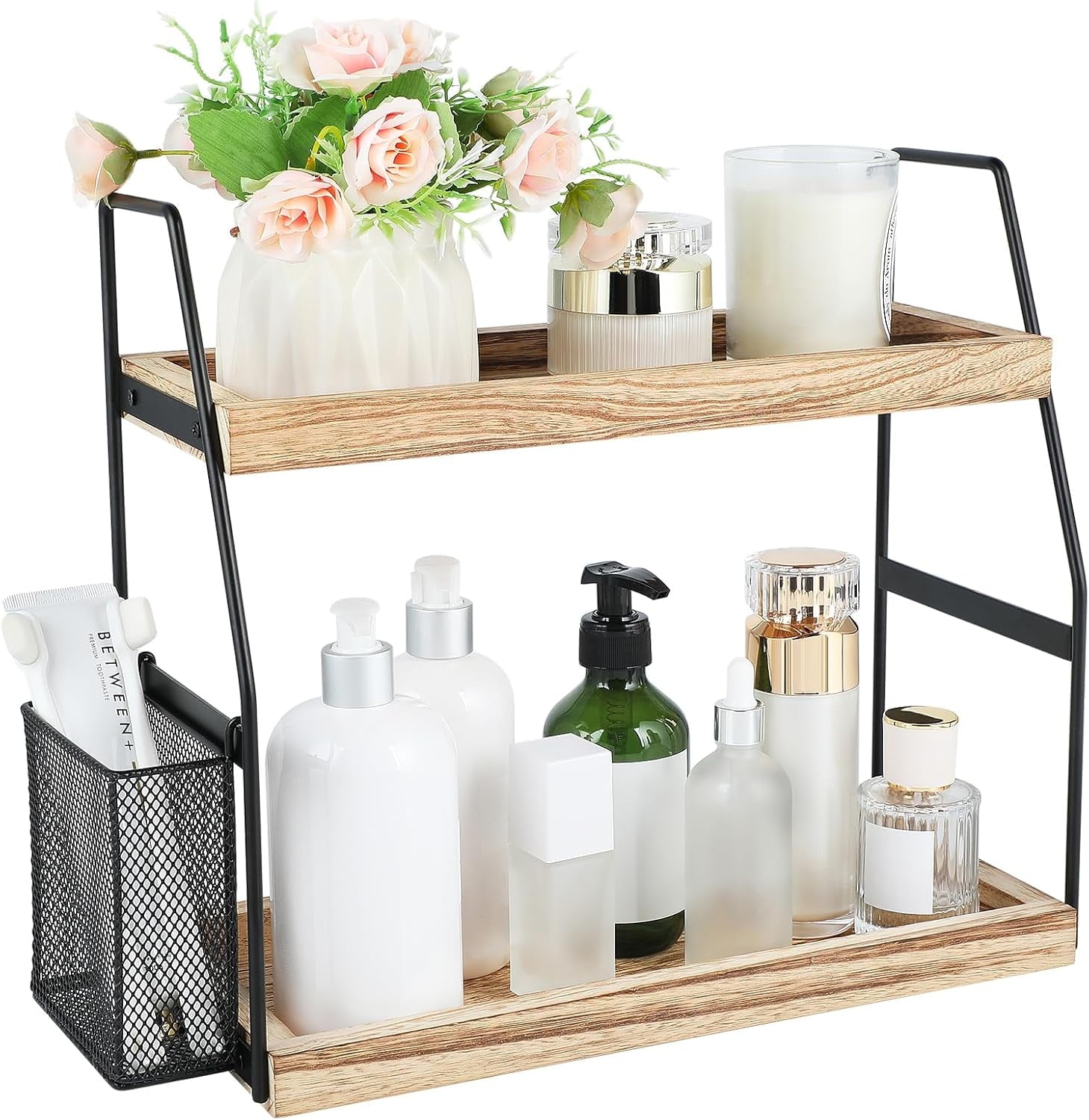 Bathroom Counter Organizer, Wood Tray for Skincare Vanity Organizer