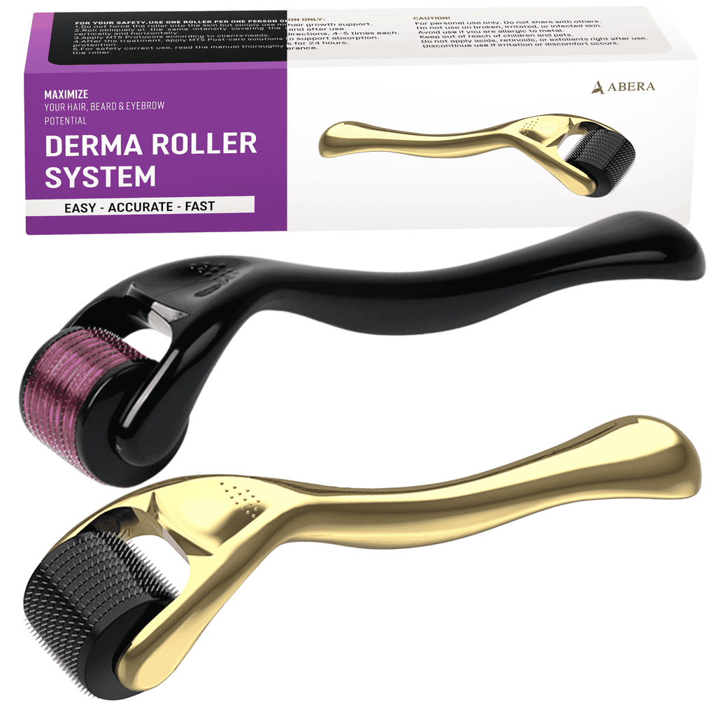 540 Microneedle Roller for Face Care, Body, Beard and Hair, 2 Pack (1 Gold + 1 Black)