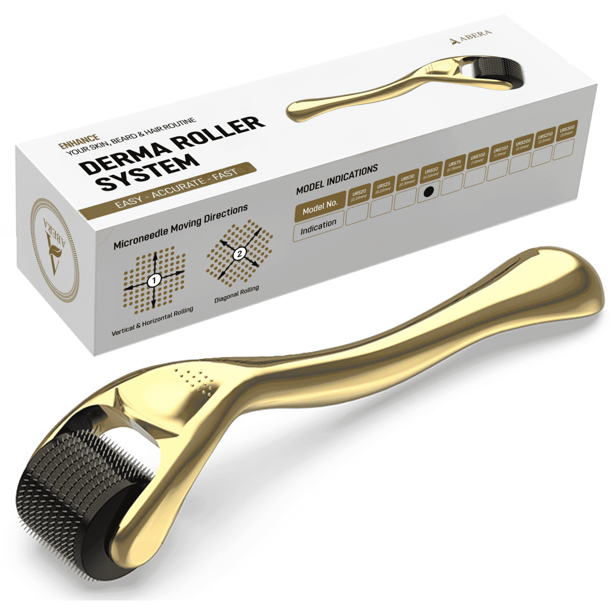 ABERA 540 Microneedle Roller for Face Care, Body, Beard and Hair, Gold (1 Pack)
