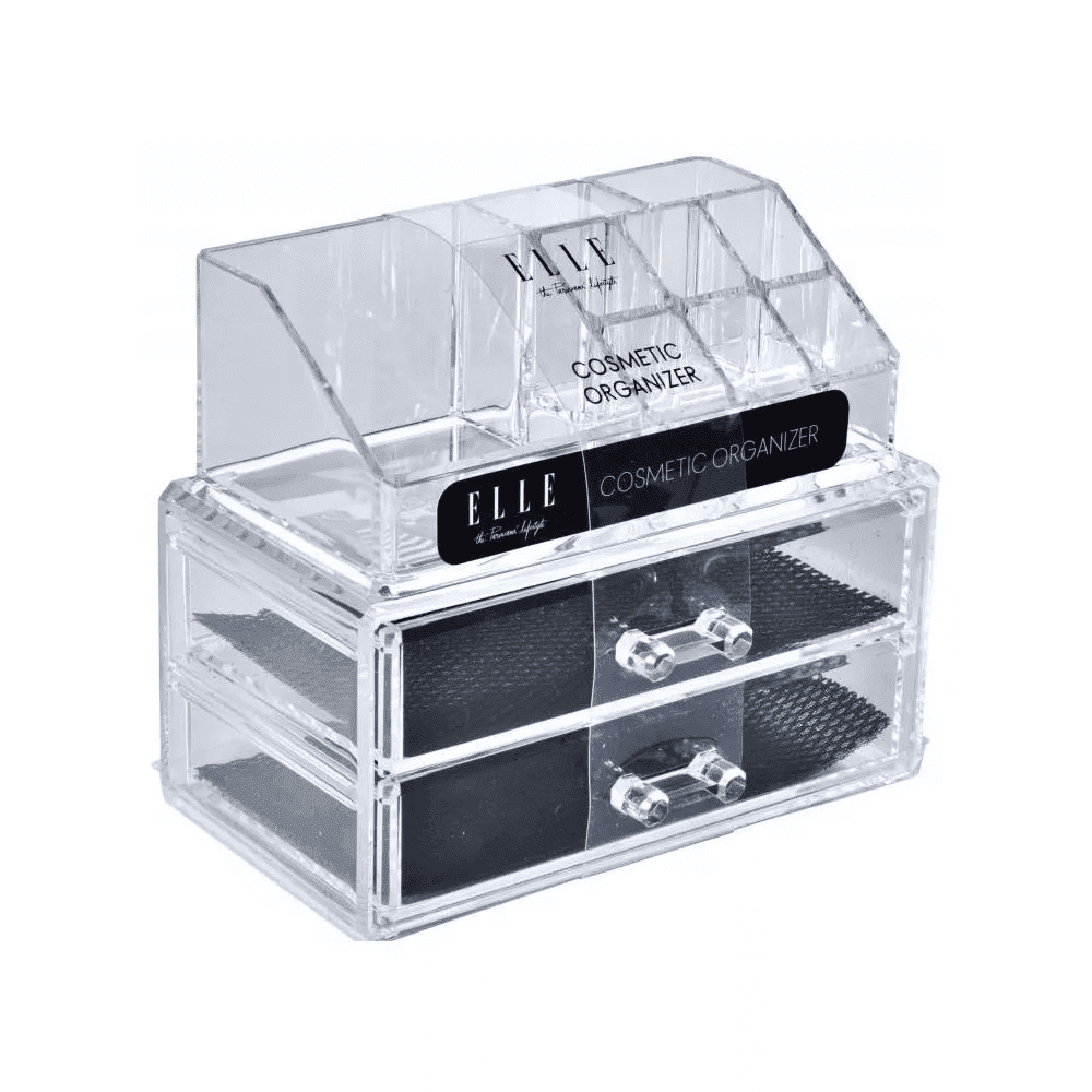Acrylic Cosmetic Organizer with 2 Drawers & 3 Tiered Compartments, Clear Makeup Storage, Compact Vanity Organizer for...