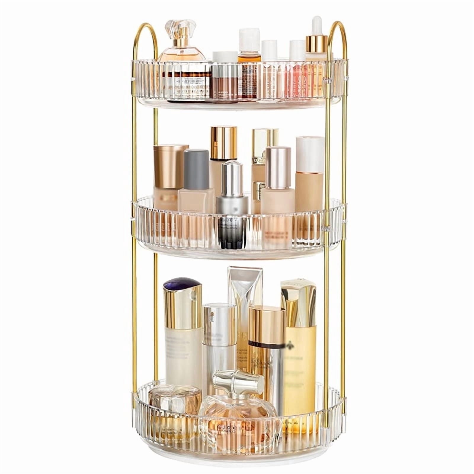 Asnews 360° Rotating Makeup Organizer, 3 Tier Adjustable Perfume Organizer for Dresser, Multi-Function Spinning Cosmetics Skincare Storage f