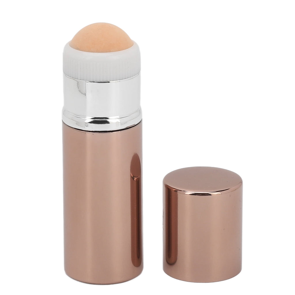 2-in-1 Face Oil Absorbing Volcanic Roller with Retractable Foundation Brush, Brown - Reusable Facial Skincare Tool fo...