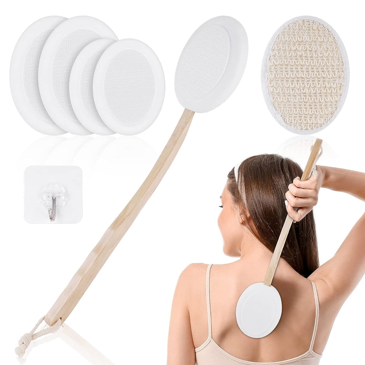 Professional Lotion Applicator, Extended Reach & Curved Design, For Easy Clean Dry, 7 Pieces, White