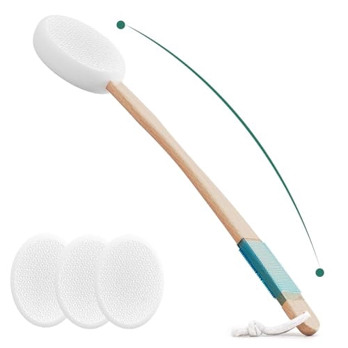Back Lotion Applicator with 4 Replaceable Pads,Lotion Applicator for Back Self Elderly,Women,Sunscreen Applicator for Cream with 17" Curved
