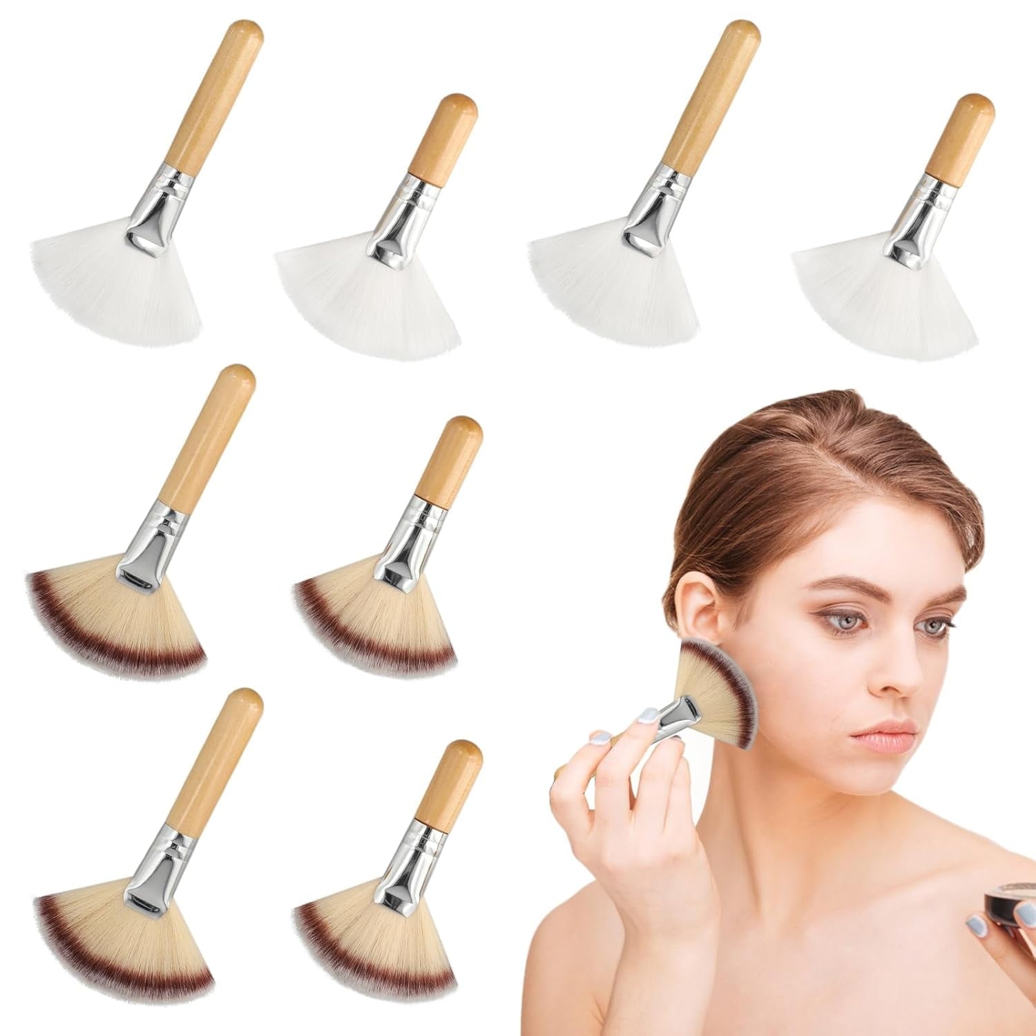 Facial Brushes Esthetician, Fan Brush with Long and Short Handle