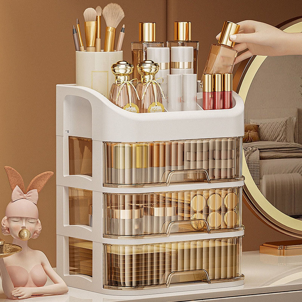 Cosmetics Storage Box Large Makeup Organizer Box Drawers Portable Handle Waterproof Dustproof Skincare Display Cases for Countertop, Bathroo