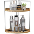 2 Tier Wood Corner Shelf for Bathroom Vanity Countertop Brown Space Saving Organizer for Skincare Makeup and Toiletries