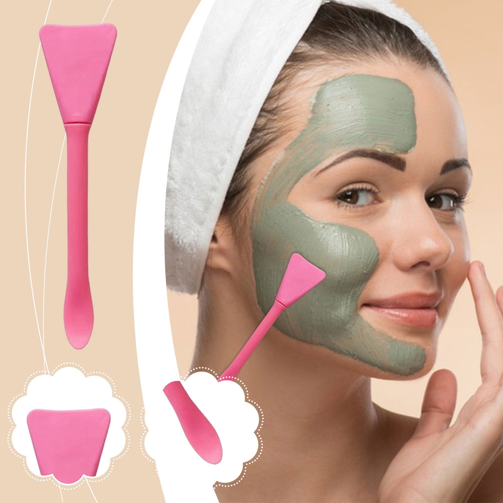 Deep Pink Silicone Dual Head Mask Brush, Applicator with Spatula for Face Masks and Creams, Reusable Makeup Tool for Easy Skincare Applicati
