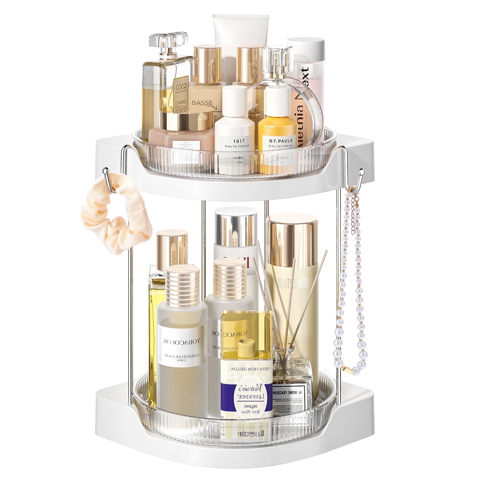 LazySpin Acrylic Rotating Makeup Organizer 2-tier, Multi-function Lazy Susan Bathroom Counter Organizer, Storage Cosmetic, Skincare, Perfume